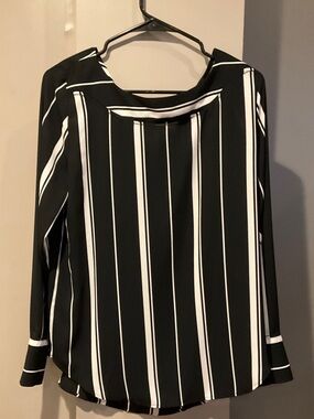 Ann Taylor Black and White Vertical Stripe Long-Sleeve Blouse